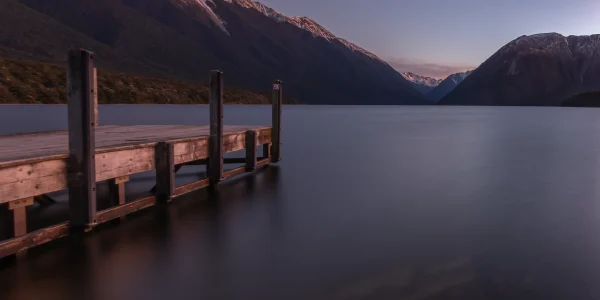 Jetty at St Arnaud – Long Exposure of Jetty at Kerr Bay with Flat Lake Surface